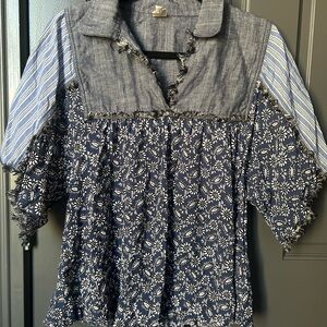 Ivy Jane Blue Floral and Striped Blouse